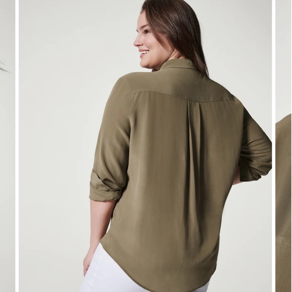 SPANX Low-Maintenance Silk Button-Down Shirt in S NWT - Picture 3 of 9